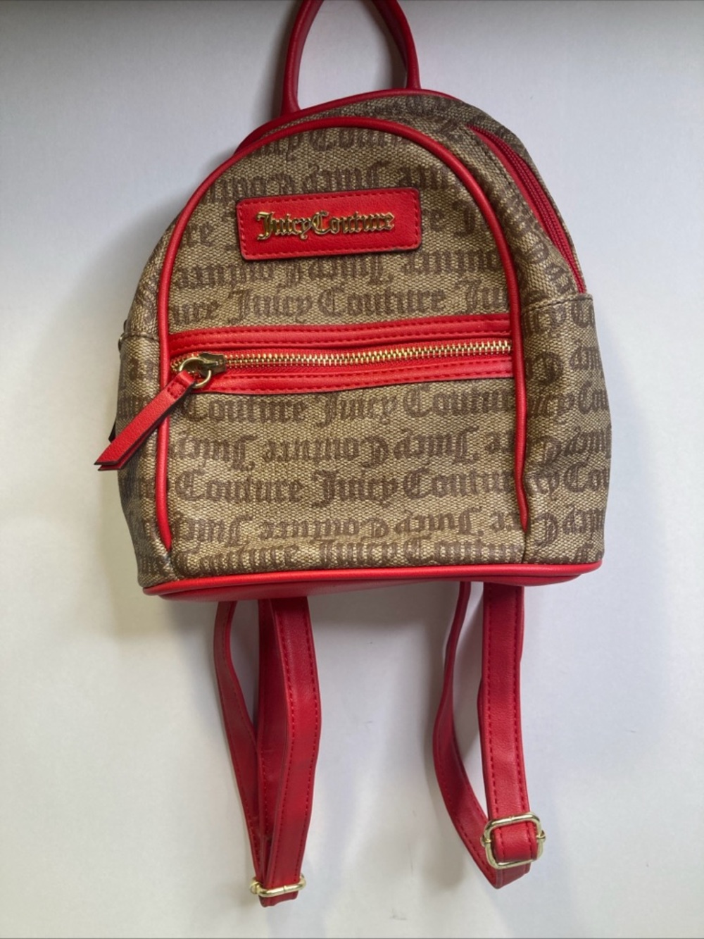 Juicy Couture Brown Monogram Mini Backpack Purse Red Brown NWOT